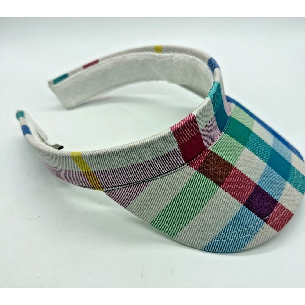 Burberry Hat Visor Womens One Size Multicolor Plaid Check Cotton Twill Sun Beach - Picture 4 of 7